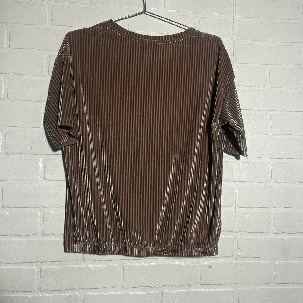 DANTELLE Womens Short Sleeve Top Mauve Pleated Velvet Ribbed Round Neck MED - Picture 4 of 6